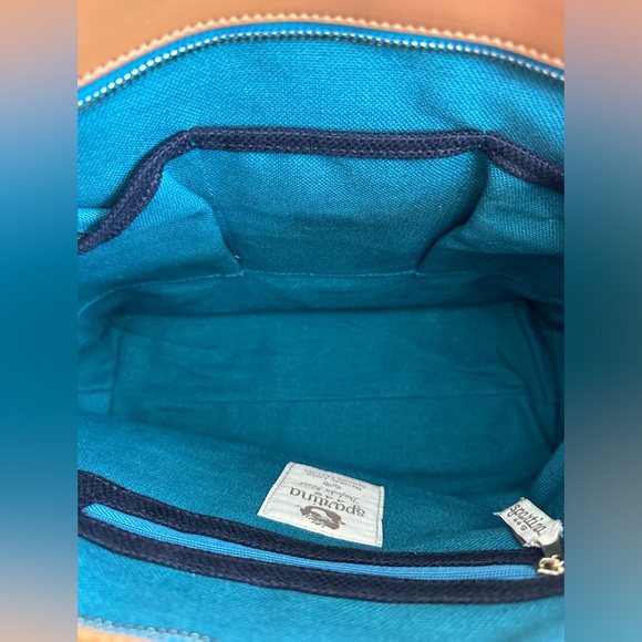 New Spartina 449 Mareena Avery Navy/Tan Leather/ Natural Linen Tote Purse - Picture 7 of 13